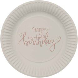 Crème rose borden happy birthday - 8 stuks - 23 cm