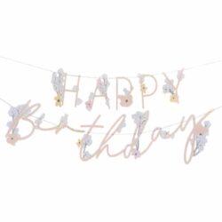 Roze bloemen letterslinger happy birthday - 1,5 meter