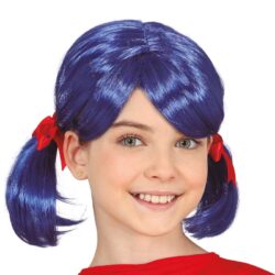 Pruik blauw met rode strikjes – kindermaat