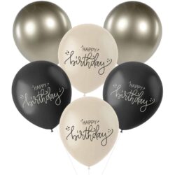 Crème noir ballonnen happy birthday - 6 stuks