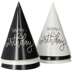 Mini feesthoedje crème noir happy birthday - 6 stuks
