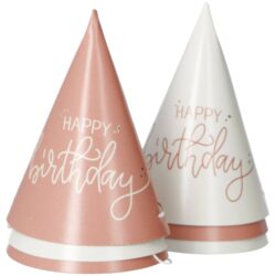 Mini feesthoedjes crème rose happy birthday - 6 stuks