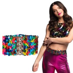 Riem pailletten regenboog - 60-110 cm stretch x 5 cm Riem pailletten regenboog - 60-110 cm stretch x 5 cm