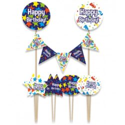 Taartdecoratie set "Happy Birthday" - 9 stuks