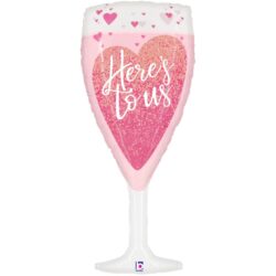 Folieballon roze champagneglas Here's to us - 94 cm
