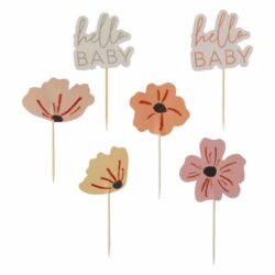 Cupcake toppers floral baby - 12 stuks Cupcake toppers floral baby - 12 stuks