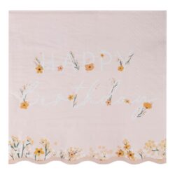 Roze bloemen verjaardag servetten - 16,5 x 16,5 cm - 16 stuks