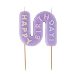 Pastelkaars happy birthday wave met 2 lonten - 12 cm