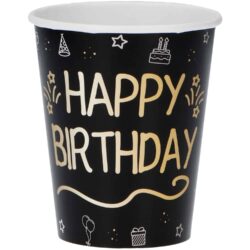 Bekers shining glam happy birthday - 250 ml - 8 stuks
