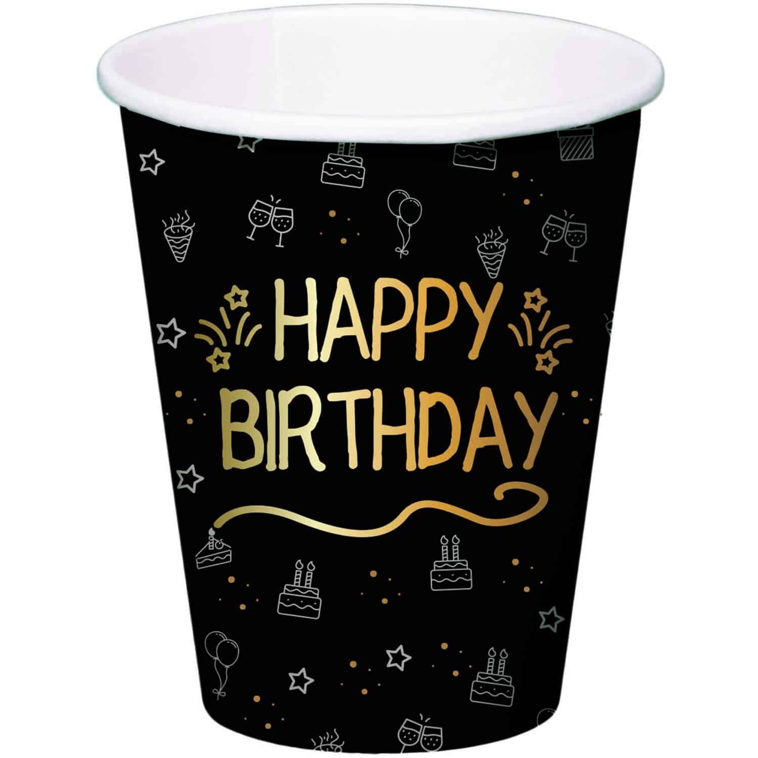 Bekers shining glam happy birthday - 250 ml - 8 stuks