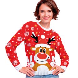 Dames kersttrui rendier - rood