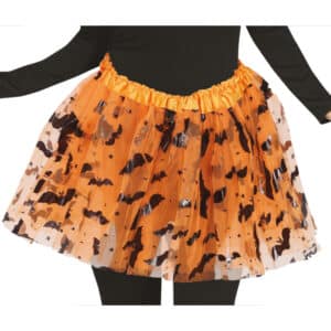 Dames tutu oranje/ zwart vleermuizen - 40 cm