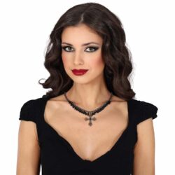 Ketting kruis met zwarte stenen