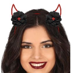 Tiara duivel hoorns met bloemen deluxe (metaal)