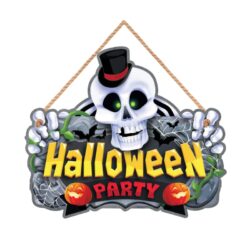 Houten hangbord skull Halloween party -  35 x 20 cm