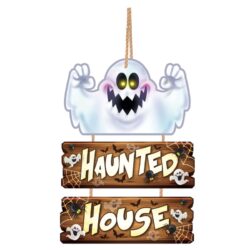 Houten Halloween deurbord haunted house - 3 delen -   x   cm