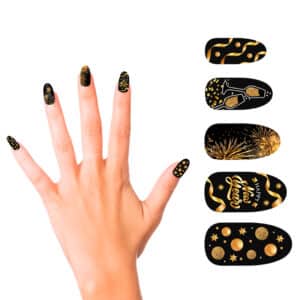 Happy new year nagels met lijm - zwart goud (10 stuks)