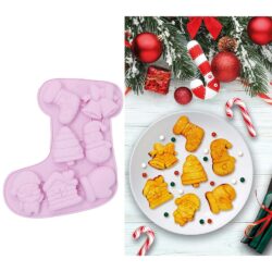 Siliconen koekjesvorm kerstsok - 1 stuks - roze