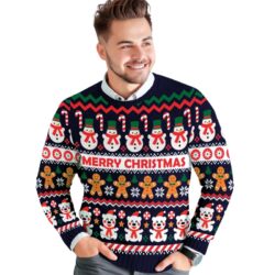 Heren kersttrui snowman - blauw