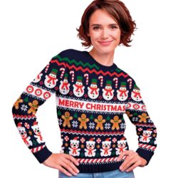 Dames kersttrui snowman - blauw