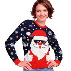 Dames kersttrui coole kerstman - blauw