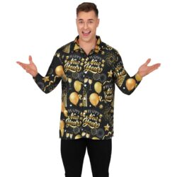 Happy New Year shirt heren - zwart/ goud - 1 stuks