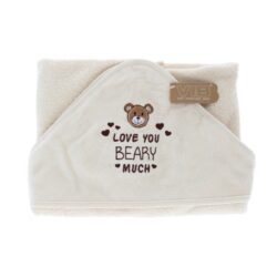 Baby Badcape - 'Love you BEARY much' beige (75 x 75 cm)