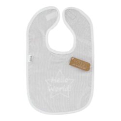 Slabbetje luxe velours - hello world grijs/ wit - 1 stuks