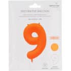 Folieballon cijfer 9 - neon oranje - 86 cm