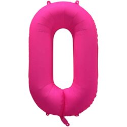 Folieballon cijfer 0 - neon roze - 86 cm