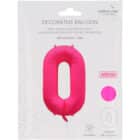 Folieballon cijfer 0 - neon roze - 86 cm