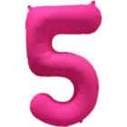Folieballon cijfer 5 - neon roze - 86 cm