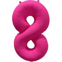 Folieballon cijfer 8 - neon roze - 86 cm