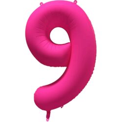 Folieballon cijfer 9 - neon roze - 86 cm