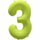 Folieballon cijfer 3 - neon geel - 86 cm