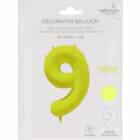 Folieballon cijfer 9 - neon geel - 86 cm