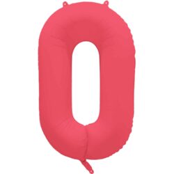 Folieballon cijfer 0 - neon rood - 86 cm