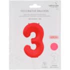 Folieballon cijfer 3 - neon rood - 86 cm