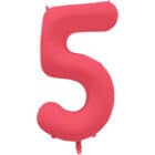 Folieballon cijfer 5 - neon rood - 86 cm
