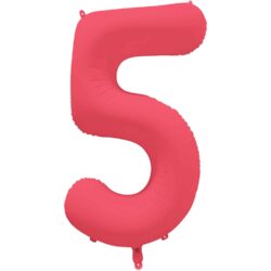 Folieballon cijfer 5 - neon rood - 86 cm