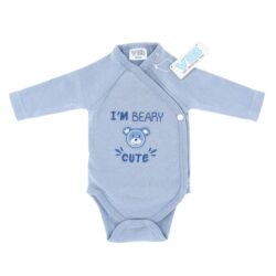 Overslag romper 'I'M BEARY CUTE' - dusty blue (0-3 m) - 1 stuks