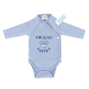 Overslag romper 'I'M BEARY CUTE' - dusty blue (0-3 m) - 1 stuks