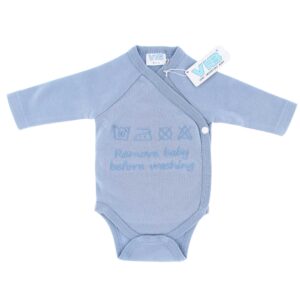 Overslag romper 'Remove baby before washing' dusty blue (0-3 m) - 1 stuks