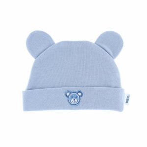 Muts met oortjes 'I'M BEARY CUTE' dusty blue (0-3 m) - 1 stuks