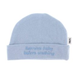 Muts 'Remove baby before washing' dusty blue (0-3 m) - 1 stuks