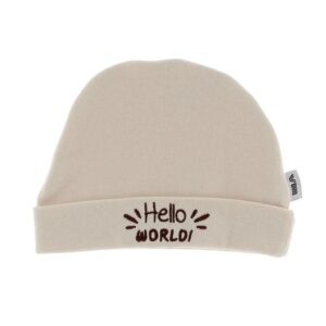 Muts 'Hello WORLD!' beige (0-3 m) - 1 stuks