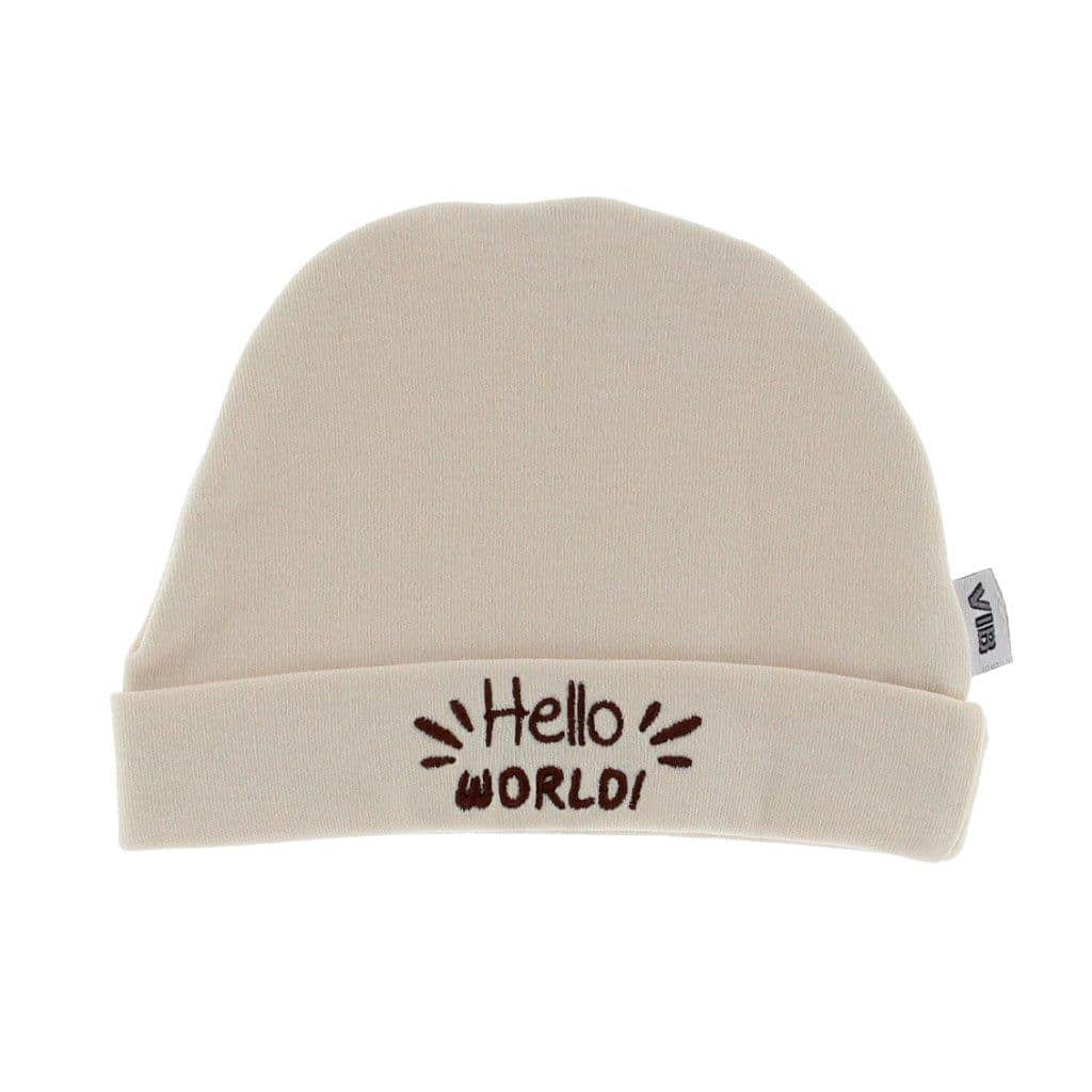 Muts 'Hello WORLD!' beige (0-3 m) - 1 stuks Muts 'Hello WORLD!' beige (0-3 m) - 1 stuks