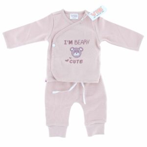 2-delig setje broek+T-shirt 'I'M BEARY CUTE' rose smoke (0-3 m)