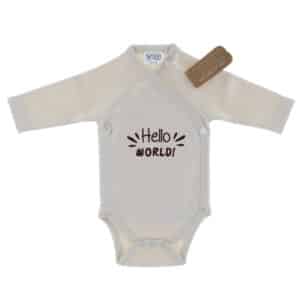 Overslag romper 'Hello WORLD!' beige (0-3 m) - 1 stuks