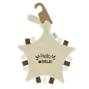 Speendoekje 'Hello WORLD!' beige - 1 stuks